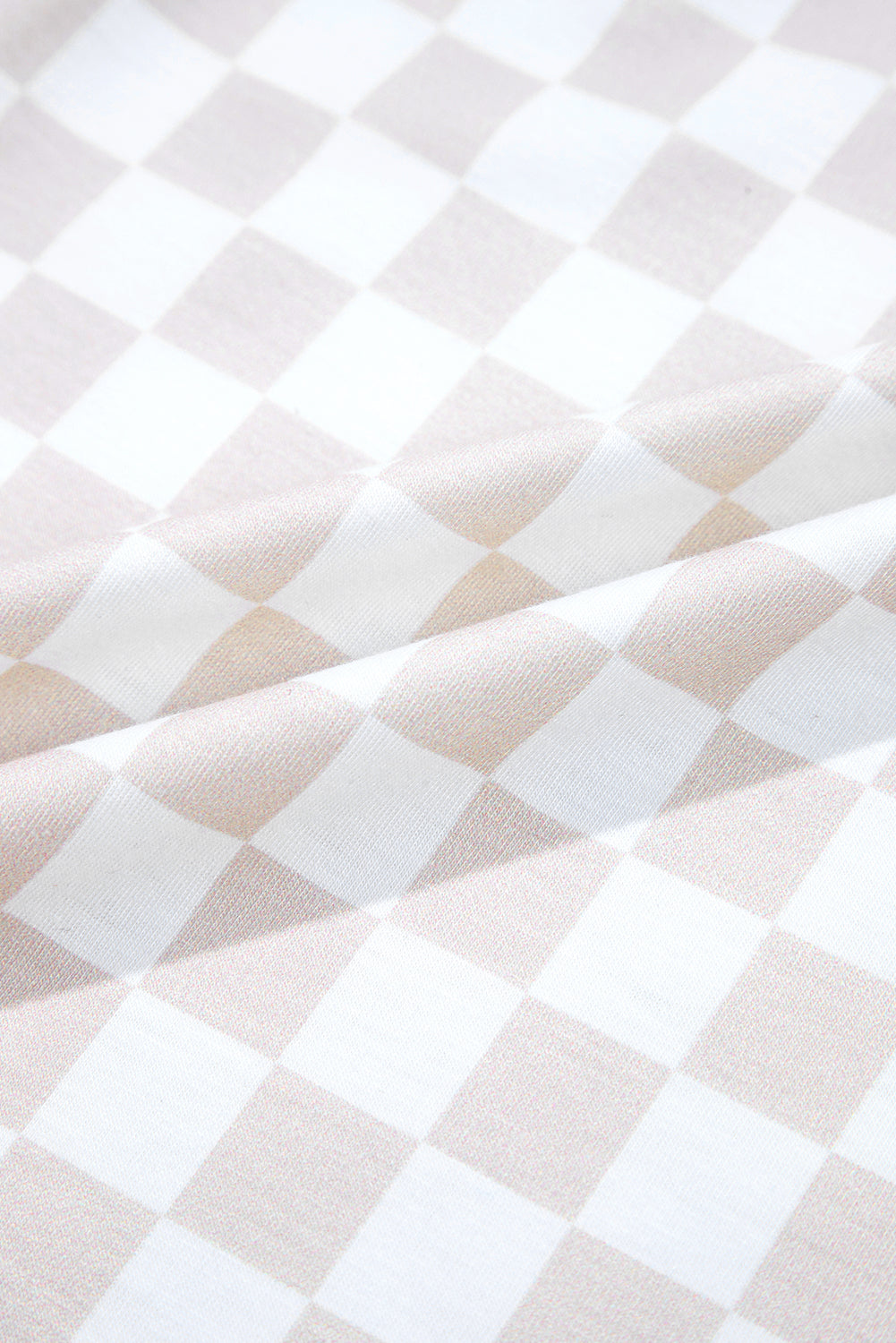 Apricot Checkered Print Buttoned Crew Neck Wide Leg Jumpsuit