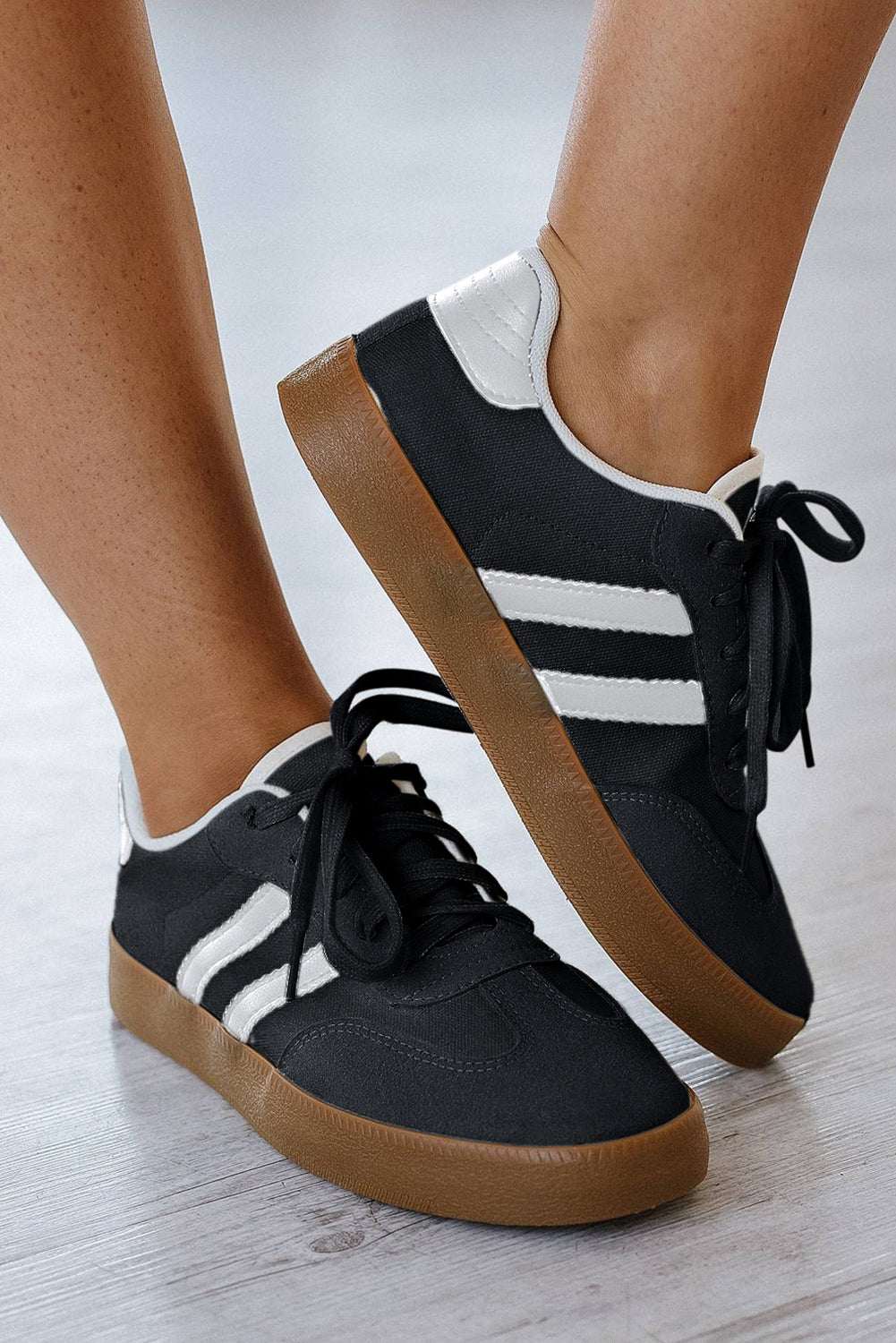 Beau Blue Striped Lace-up Flat Sneakers