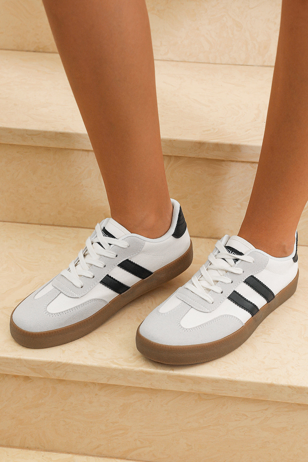 Beau Blue Striped Lace-up Flat Sneakers