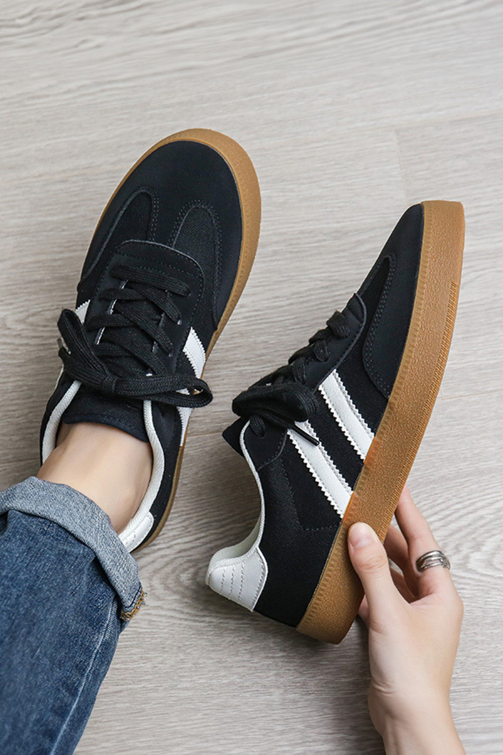 Beau Blue Striped Lace-up Flat Sneakers