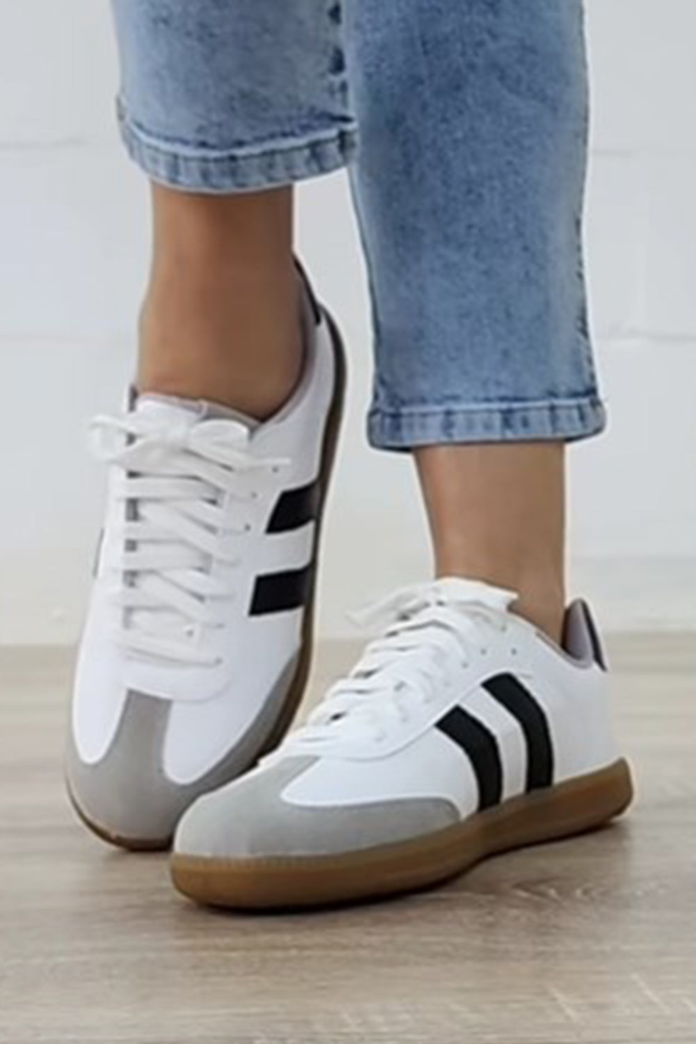 Beau Blue Striped Lace-up Flat Sneakers