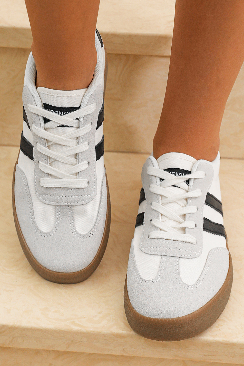 Beau Blue Striped Lace-up Flat Sneakers