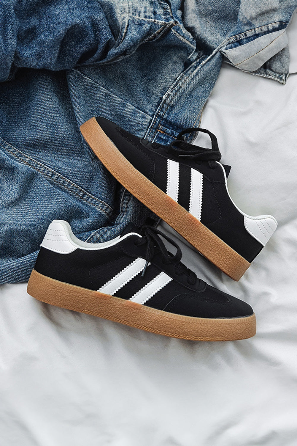 Beau Blue Striped Lace-up Flat Sneakers