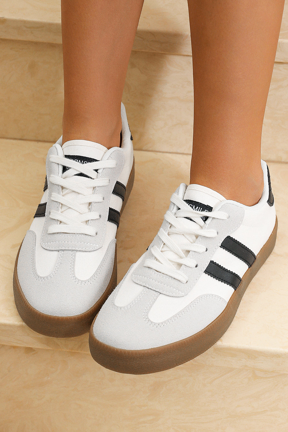 Beau Blue Striped Lace-up Flat Sneakers